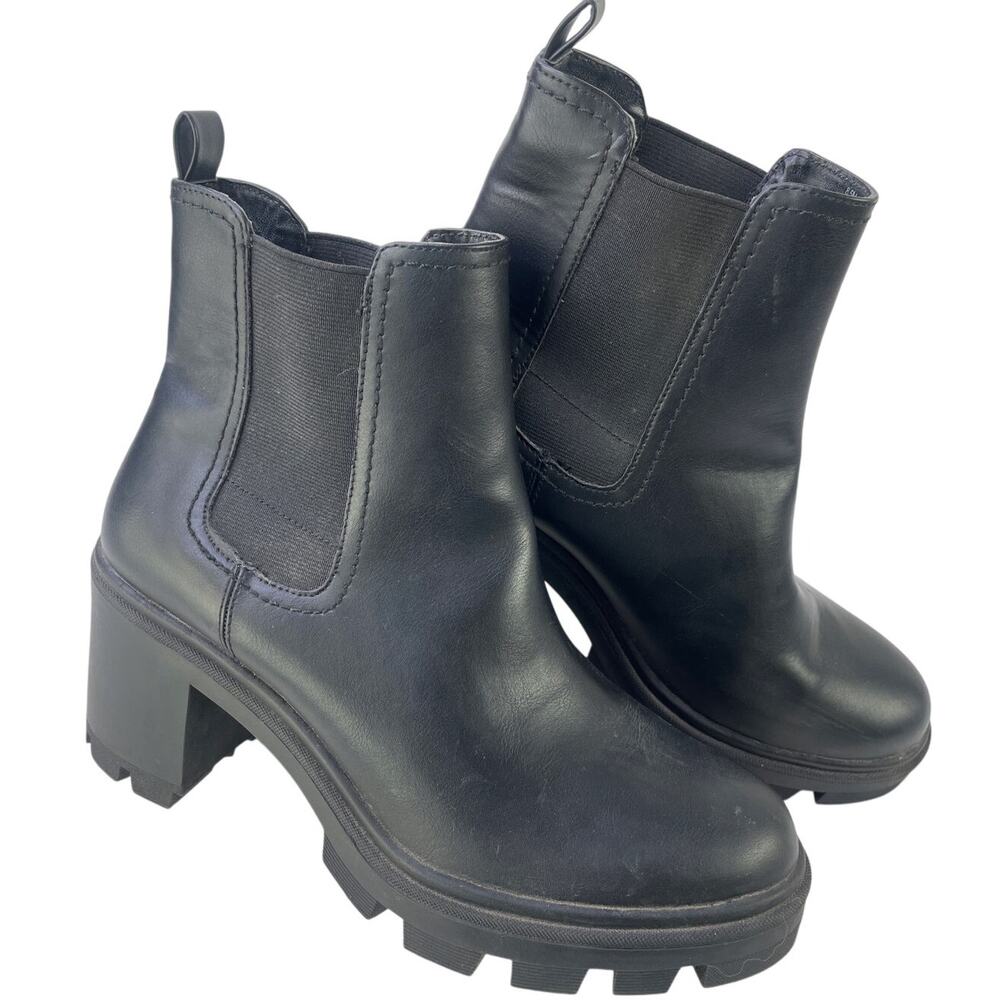 Arizona Women’s Moss Black Combat Chelsea Pull On Boot Block Chunky Heel Sz  8.5